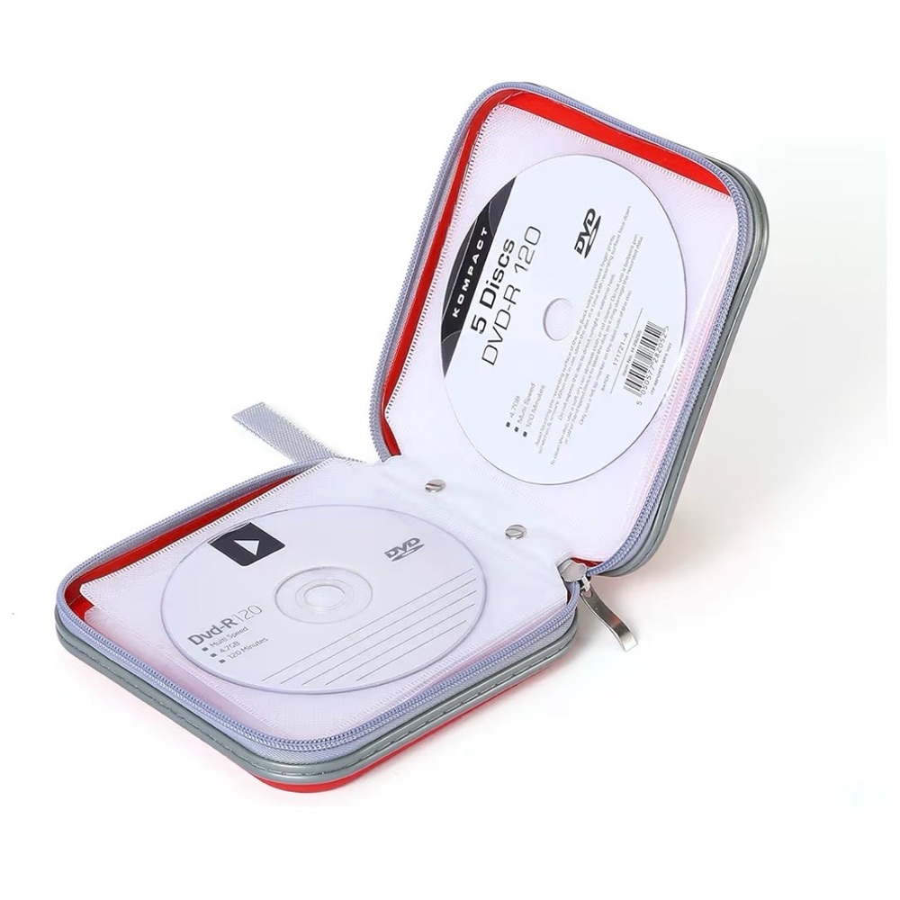 Portable DVD/CD Disc Organizer Case - Red and Gray